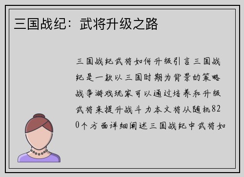 三国战纪：武将升级之路